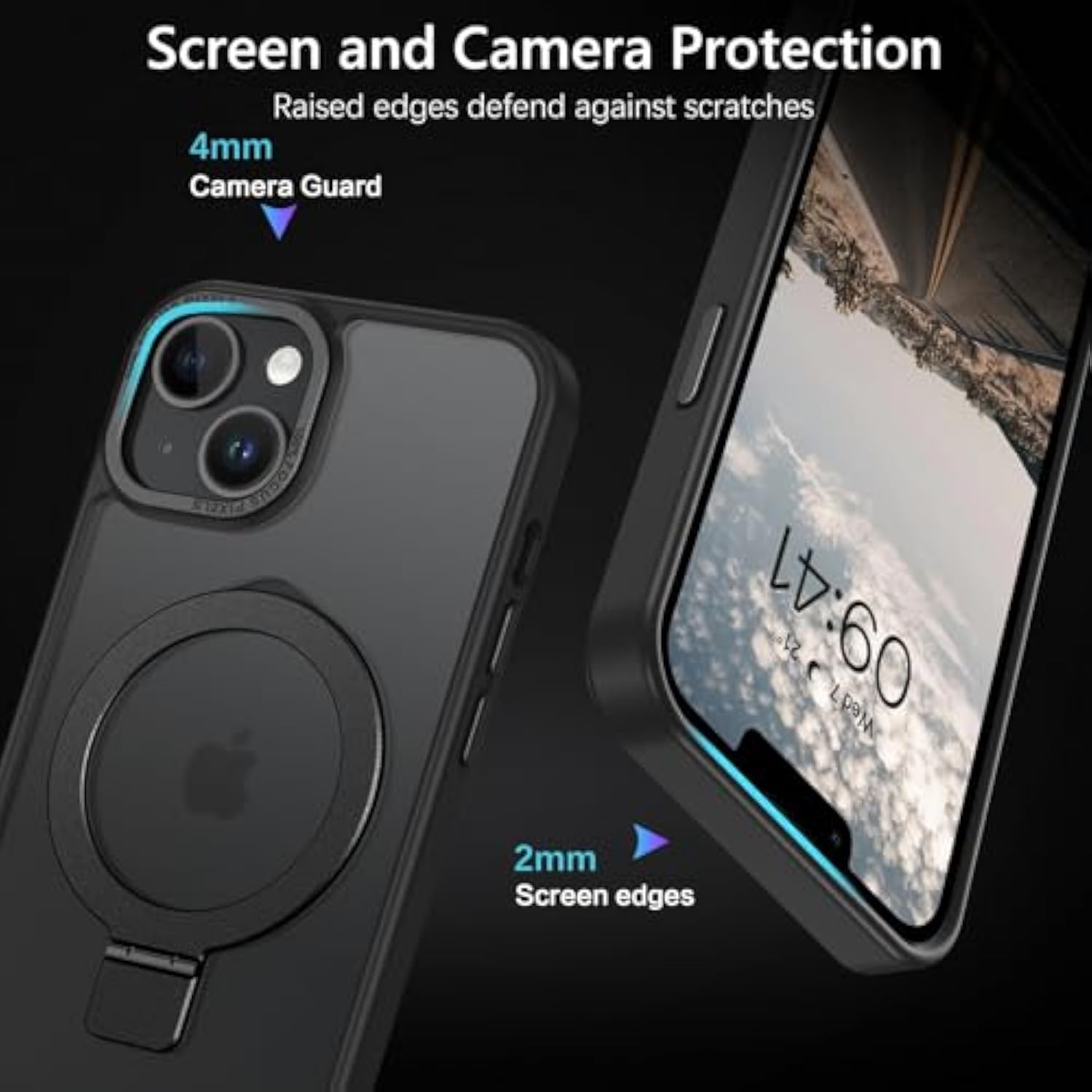 Magnetic For Iphone 14/Iphone 13 Case, Compatible With Magsafe With Magnetic Stand Ring Holder, Translucent Matte Back Tpu Bumper Military Grade Protective Case For Iphone 14/Iphone 13, Black