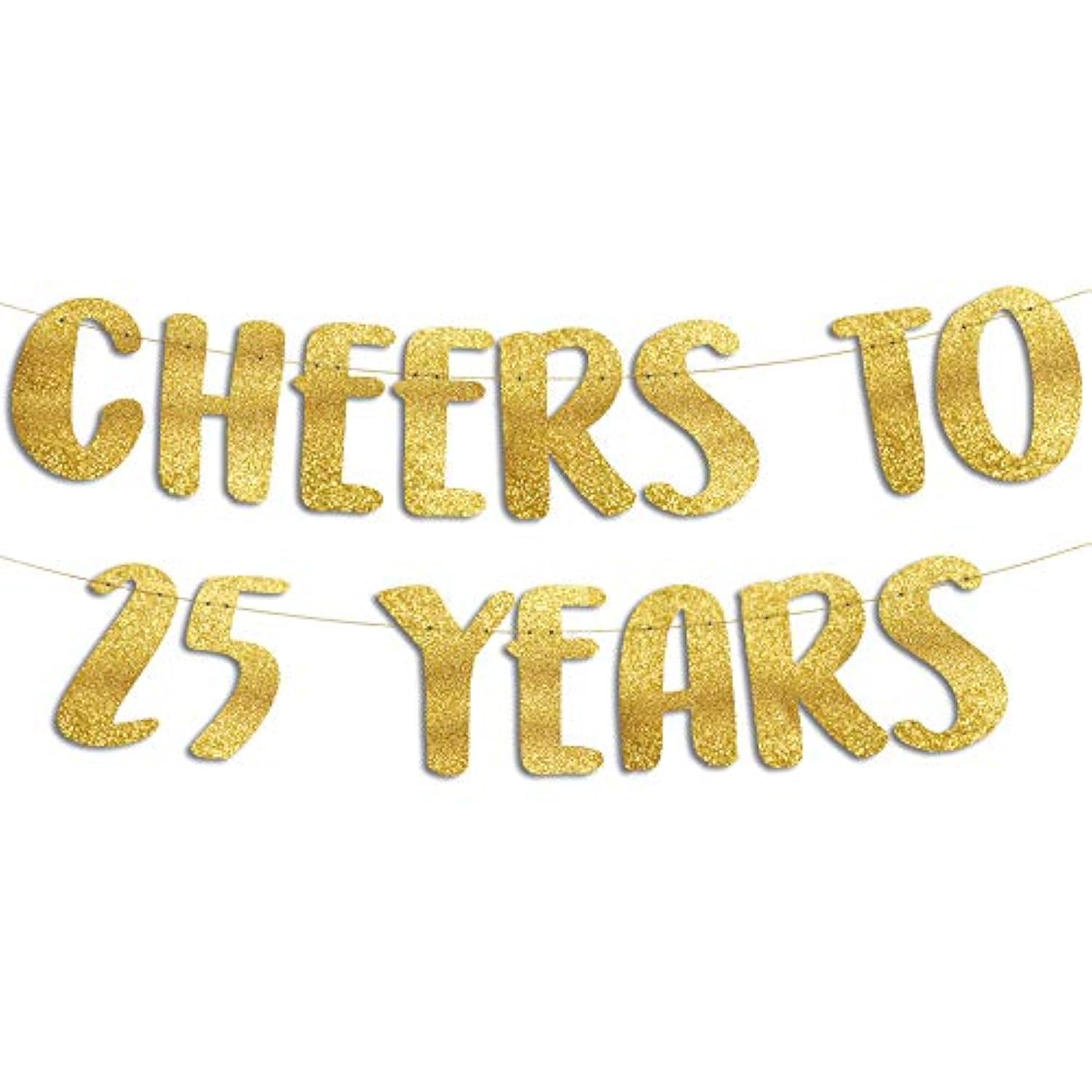 Cheers To 25 Years Gold Glitter Banner - 25Th Anniversary And Birthday Party Decorations