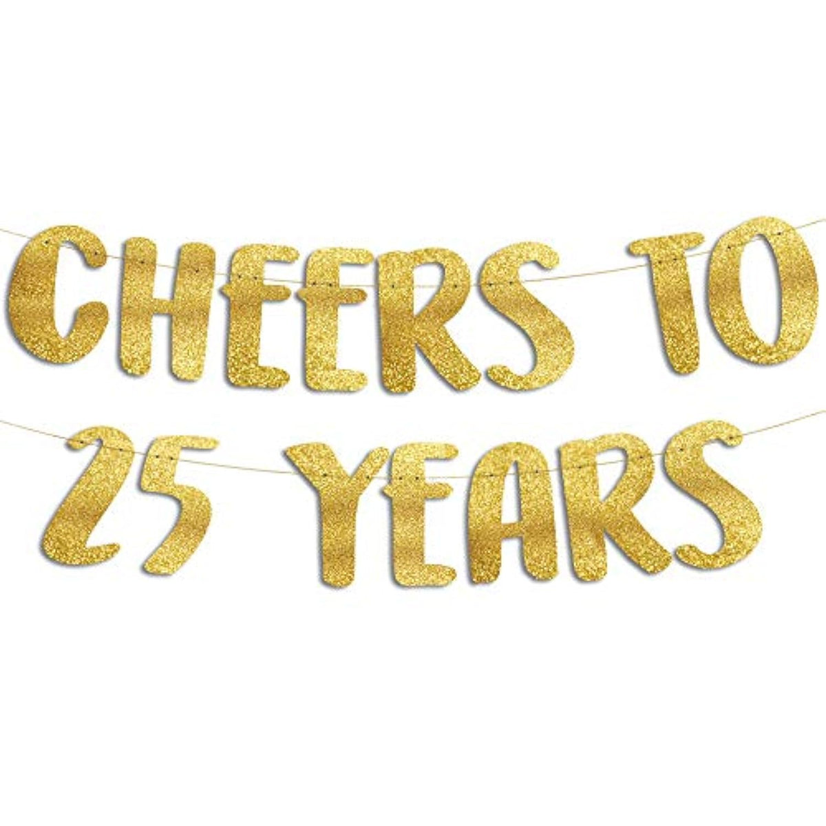 Cheers To 25 Years Gold Glitter Banner - 25Th Anniversary And Birthday Party Decorations
