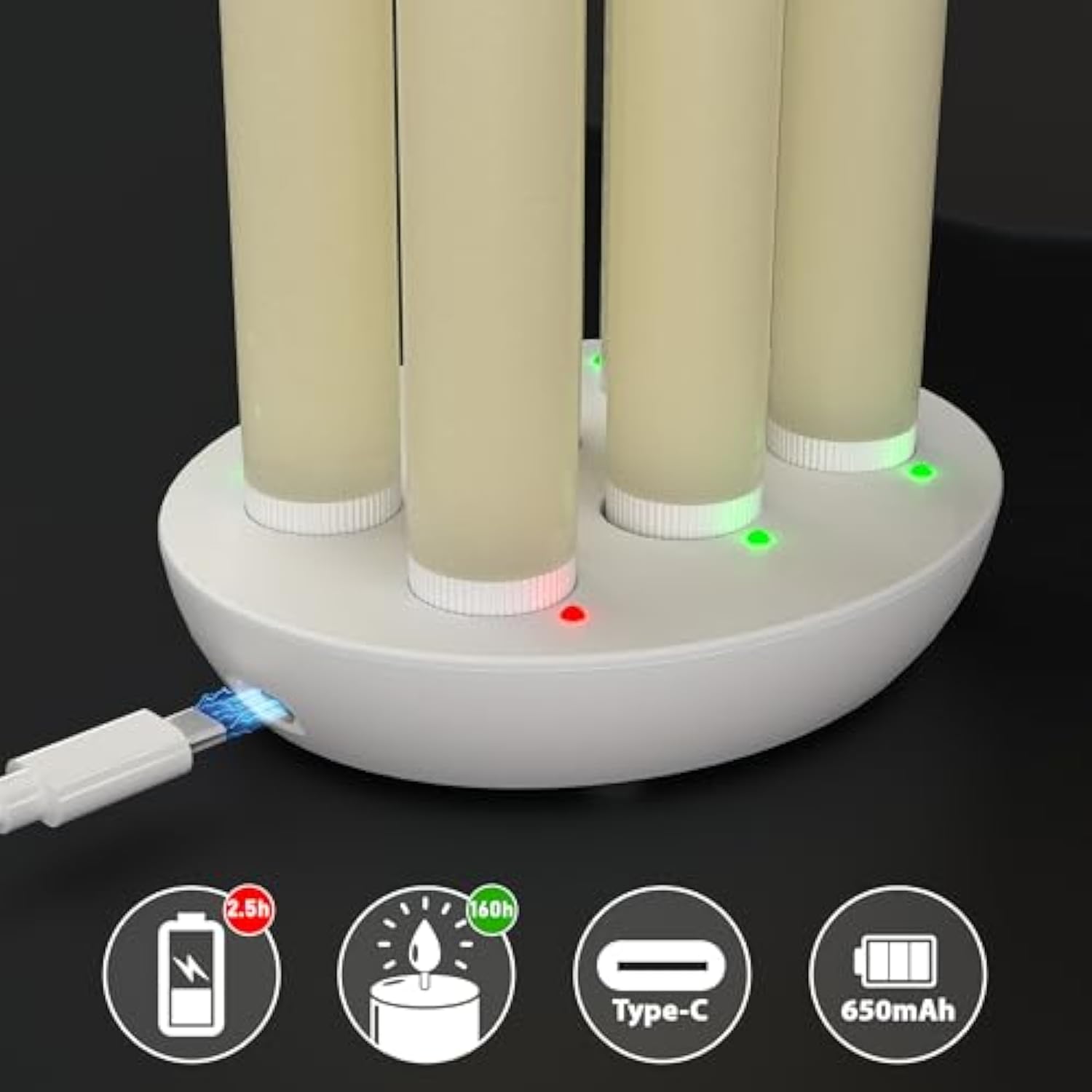 Rechargeable Flameless Taper Candles With Charging Station, 6 Pcs Real Wax Led Taper Candles Flickering With Remote&Timer, 3D Flame Battery Candlesticks For Home Wedding Christmas Decor (Ivory)