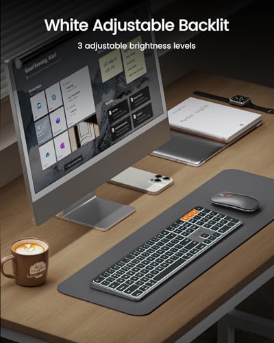 Backlit Bluetooth Keyboard And Mouse For Mac, Km100-A Full Size Wireless Keyboard Mouse For Mac, Multi-Device Rechargeable For Macbook Pro/Air, Iphone, Ipad, Space Gray