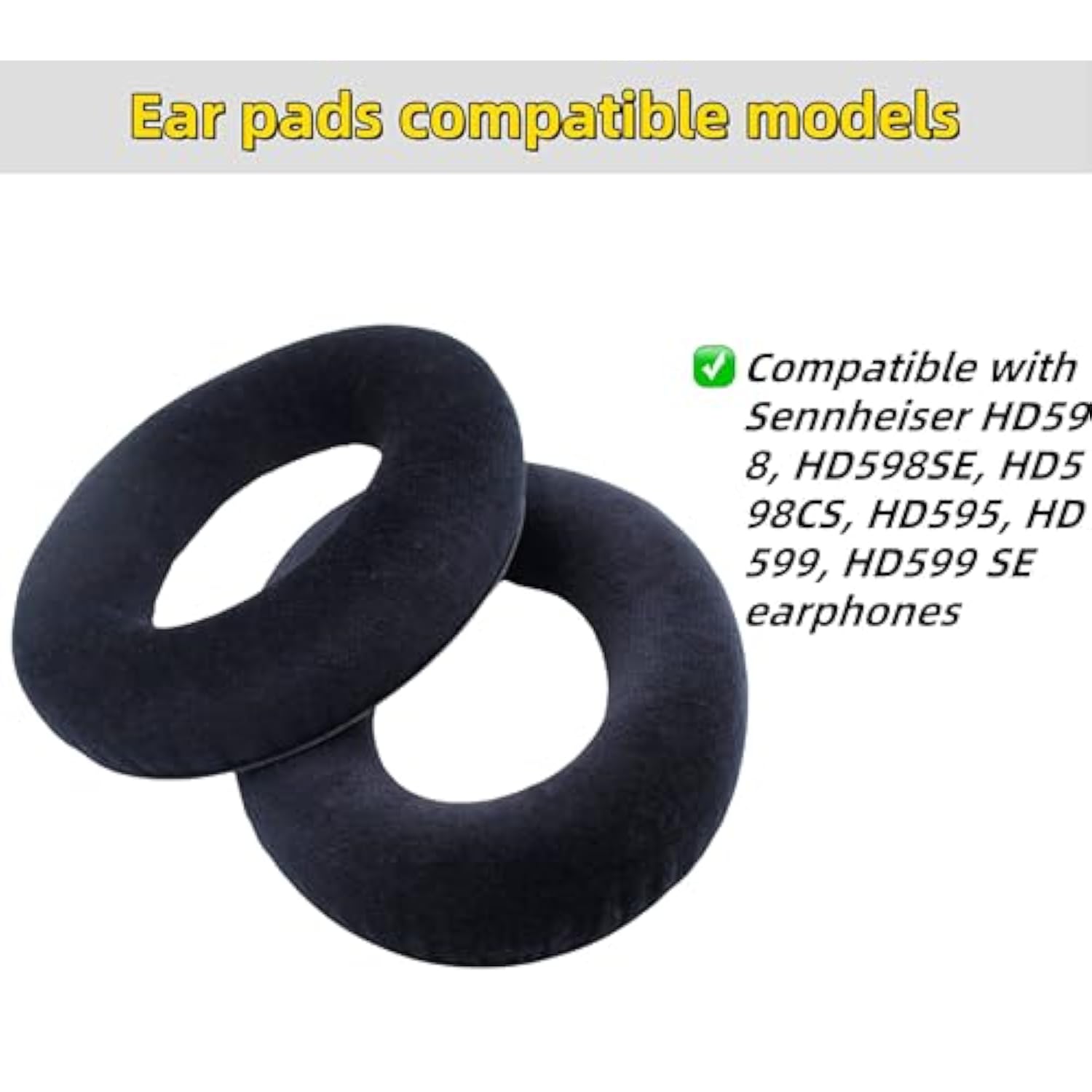 Replacement Ear Pads Compatible With Sennheiser Hd598 / Hd598Se / Hd598Cs / Hd595 / Hd599 / Hd599 Se - Soft Velvet Material & Memory Foam(Black)