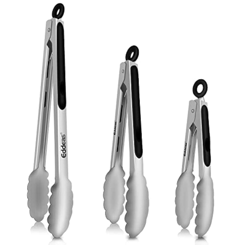 Tongs For Cooking - Heat Resistant 600 Degrees Stainless Steel Kitchen Tong,Heavy Duty Metal Locking Tongs - Perfect For Food,Salad And Bbq Set Of 3 (7",9" And 12") Dishwasher