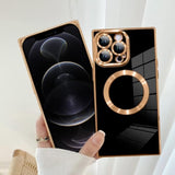 Case For Iphone 12 Pro Max Cute Plating Case[Compatible With Magsafe] For Women Girls Soft Tpu Shockproof Camera Protection Electroplate Bumper Cover For Iphone 12 Pro Max 6.7"- Black