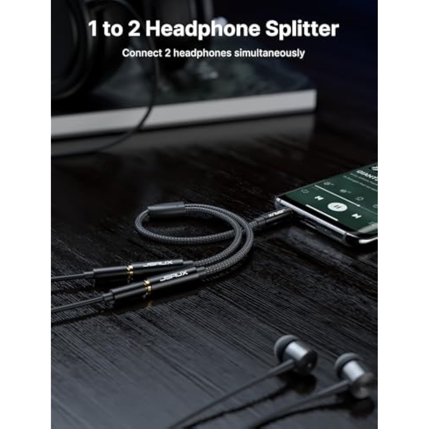 Headphone Splitter - 3.5Mm Male Trs To Dual 3.5Mm Female Adapter Nylon-Braided Stereo Y Aux Cable Splitter For Iphone, Samsung, Tablets, Laptop, Playstation And More [Black]