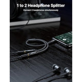 Headphone Splitter - 3.5Mm Male Trs To Dual 3.5Mm Female Adapter Nylon-Braided Stereo Y Aux Cable Splitter For Iphone, Samsung, Tablets, Laptop, Playstation And More [Black]