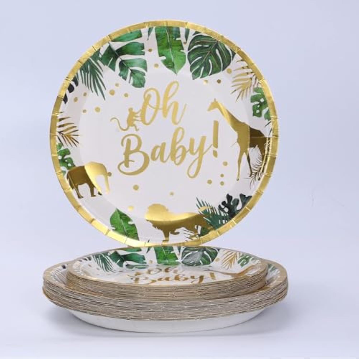 96 Pcs Jungle Safari Baby Shower Decorations Tableware Set, Oh Baby Paper Plates Cups And Napkins For Baby Shower And Birthday Party, Serves 24