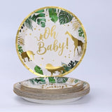 96 Pcs Jungle Safari Baby Shower Decorations Tableware Set, Oh Baby Paper Plates Cups And Napkins For Baby Shower And Birthday Party, Serves 24