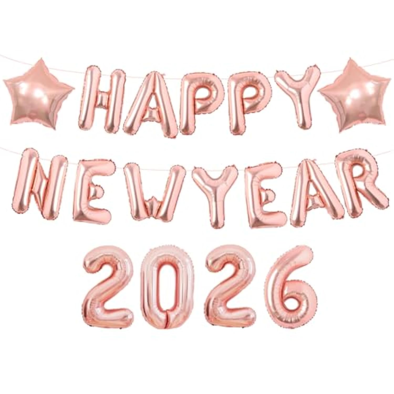 16in Rose Gold Happy New Year 2026 Foil Balloons Banner Party Supplies