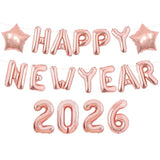 16in Rose Gold Happy New Year 2026 Foil Balloons Banner Party Supplies