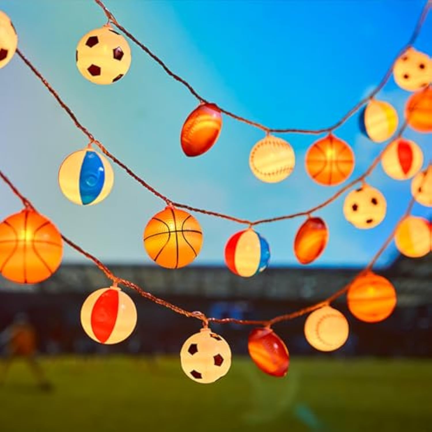 9.8 Ft / 3 M 20 Lights Sports Ball Theme Battery And Usb Powered Soccer Basketball Football Baseball Beach Balls Mixed L