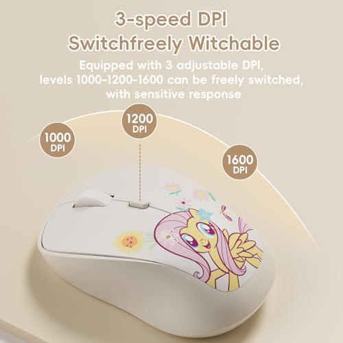 Fluttershy Rechargeable Wireless Mouse - 4-Button Silent Click Mouse With 3 Adjustable Dpi (1000/1200/1600), 2.4Ghz Wireless For Windows/Mac - Compact & Ergonomic Design, Cream
