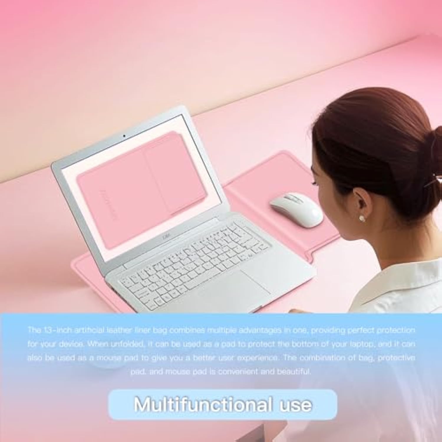 Laptop Case Cortical 13-14",Thin Portable Versatile Case Bag Compatible With 2022 Pro 14"/2015 Pro 13.3"/2015 Air 13.3" Notebook/Tablet - Pink For Women