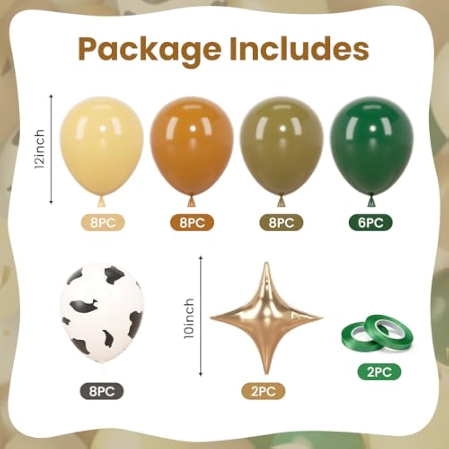 Western Cowboy Balloons Cow Print Brown Sand White Olive Green Khaki Balloon 12 Inch 40Pcs Decorations For Wild Western Farm My First Rodeo Baby Shower Birthday Party Backdrop Decor Supplies