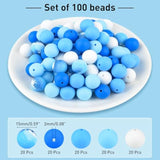 100PCS 15mm White and Blue Silicone Beads for Keychains, Bracelets, and Crafts