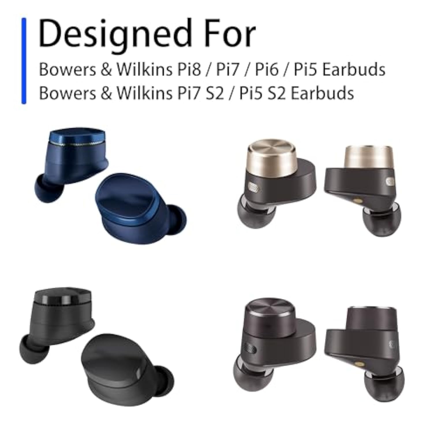 Replacement Foam Ear Tips For Bowers & Wilkins Pi8 / Pi7 / Pi7 S2 / Pi6 / Pi5 / Pi5 S2 Earbuds, Ultimate Comfort, 3 Pairs (S/M/L, Black)