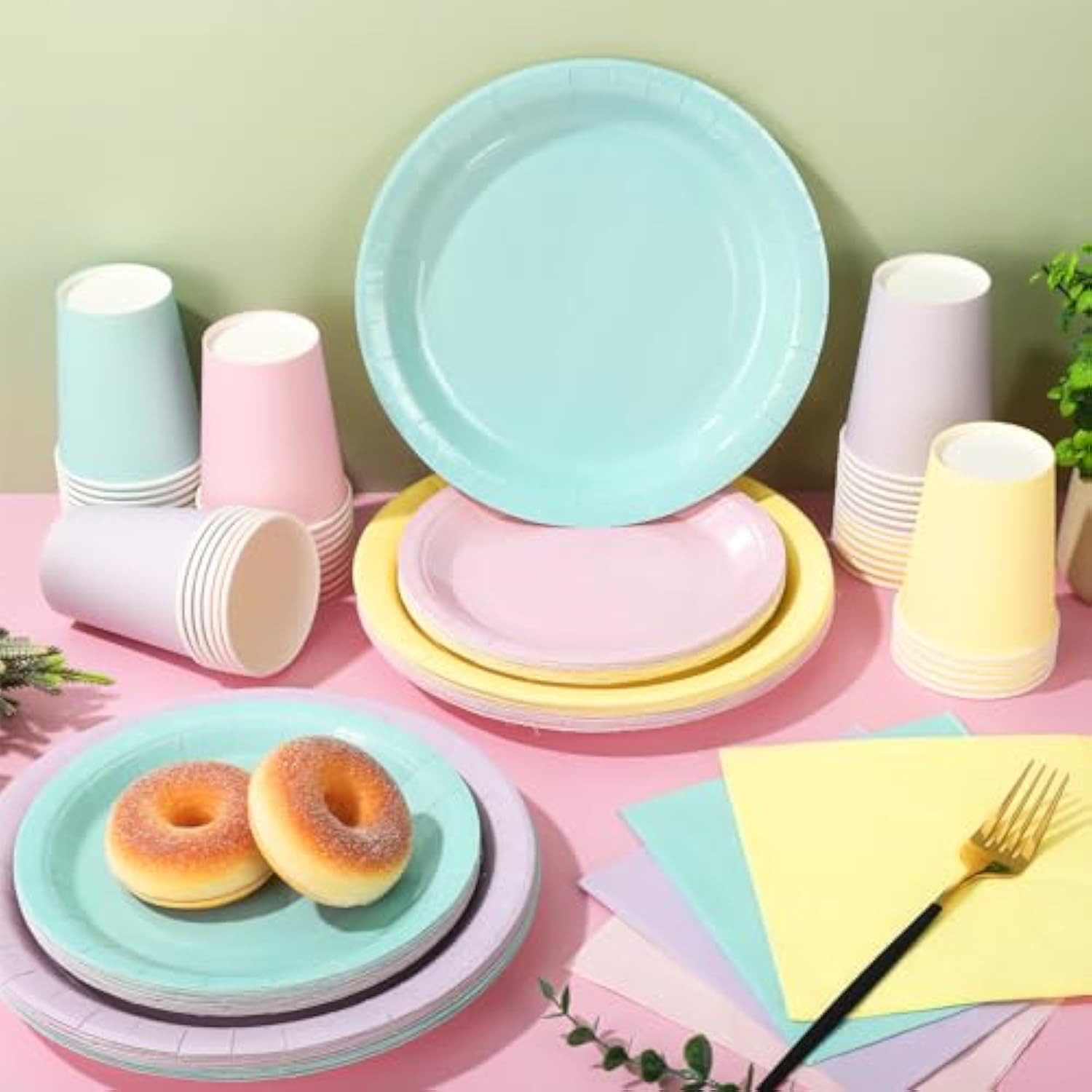 244Pcs Pastel Dinnerware Set for 48 – Plates, Cups, Napkins in 4 Colors