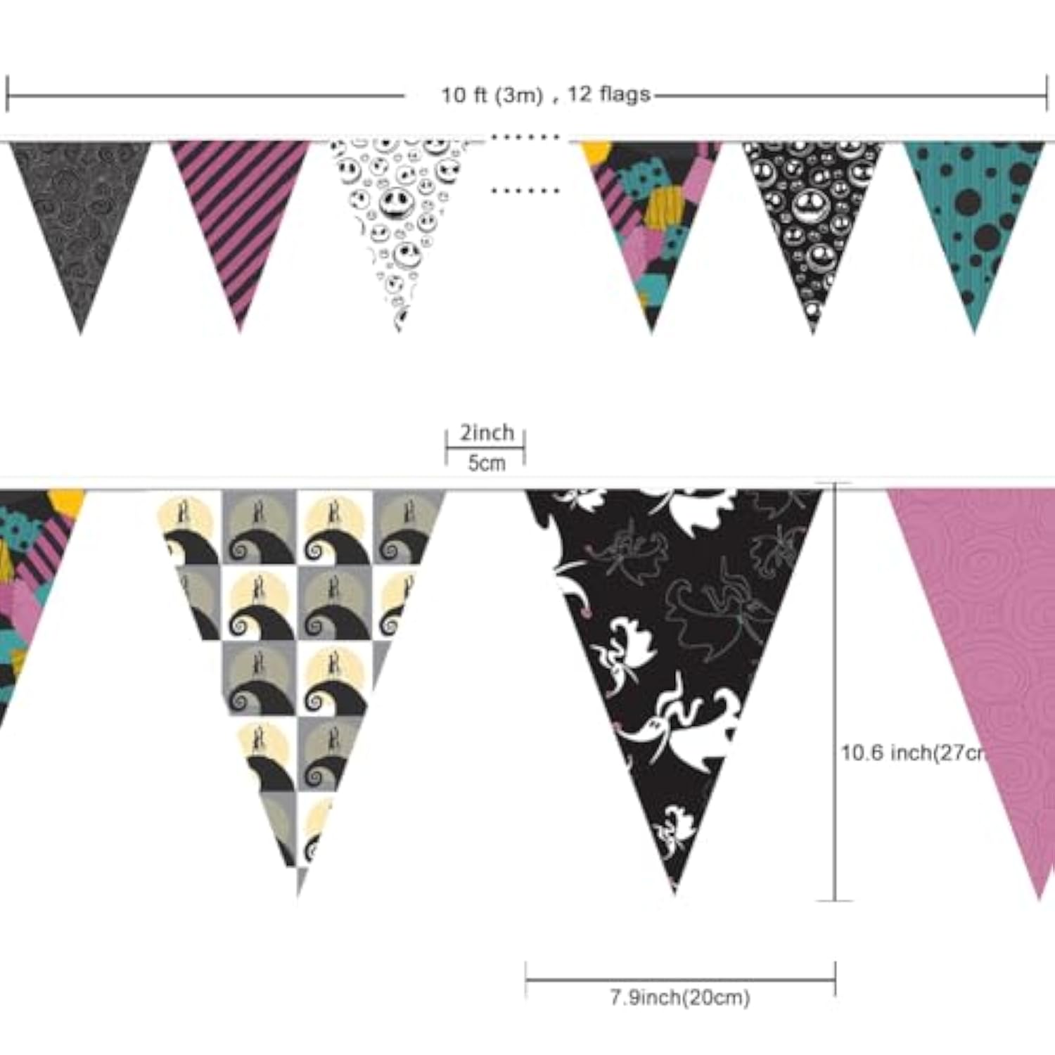 Jack & Sally Fabric Pennant Banner – Nightmare Before Christmas Party Decor