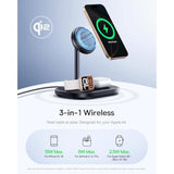 Baseus 3 in 1 Wireless Charger Stand, Qi2 Certified 15W Cooling Magnetic Charging Station, MagSafe-Compatible iPhone Charger for iPhone12-15 Series, Apple Watch, AirPods - 45W Adapter Included
