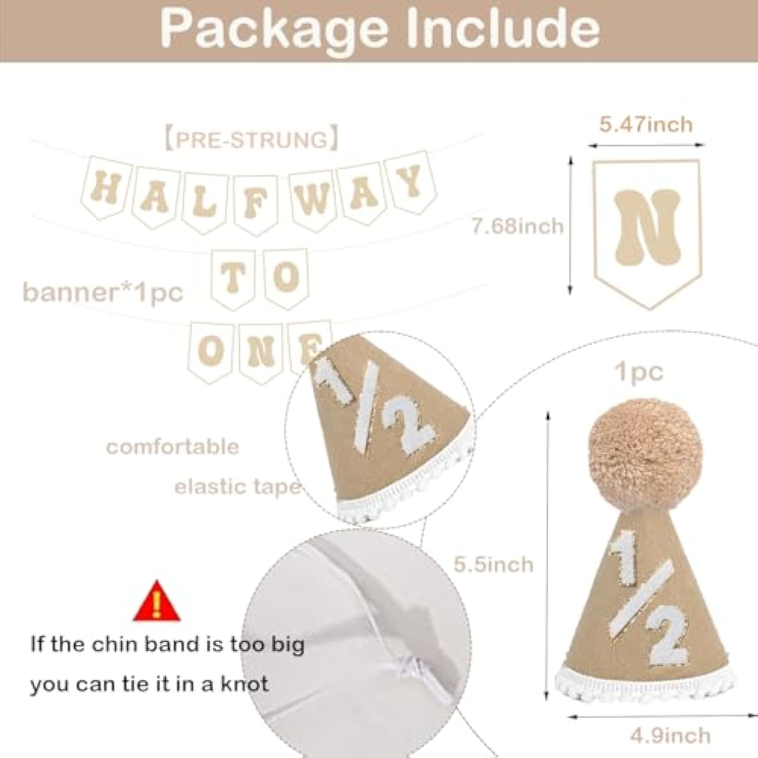 6 Months Birthday Decorations, Beige Half 1/2 Birthday Decorations With Half Way To One Banner And 1/2 Bir-Thday Hat For Six Months Ha-Lf Year Bd Decor-Ations Boy Girls