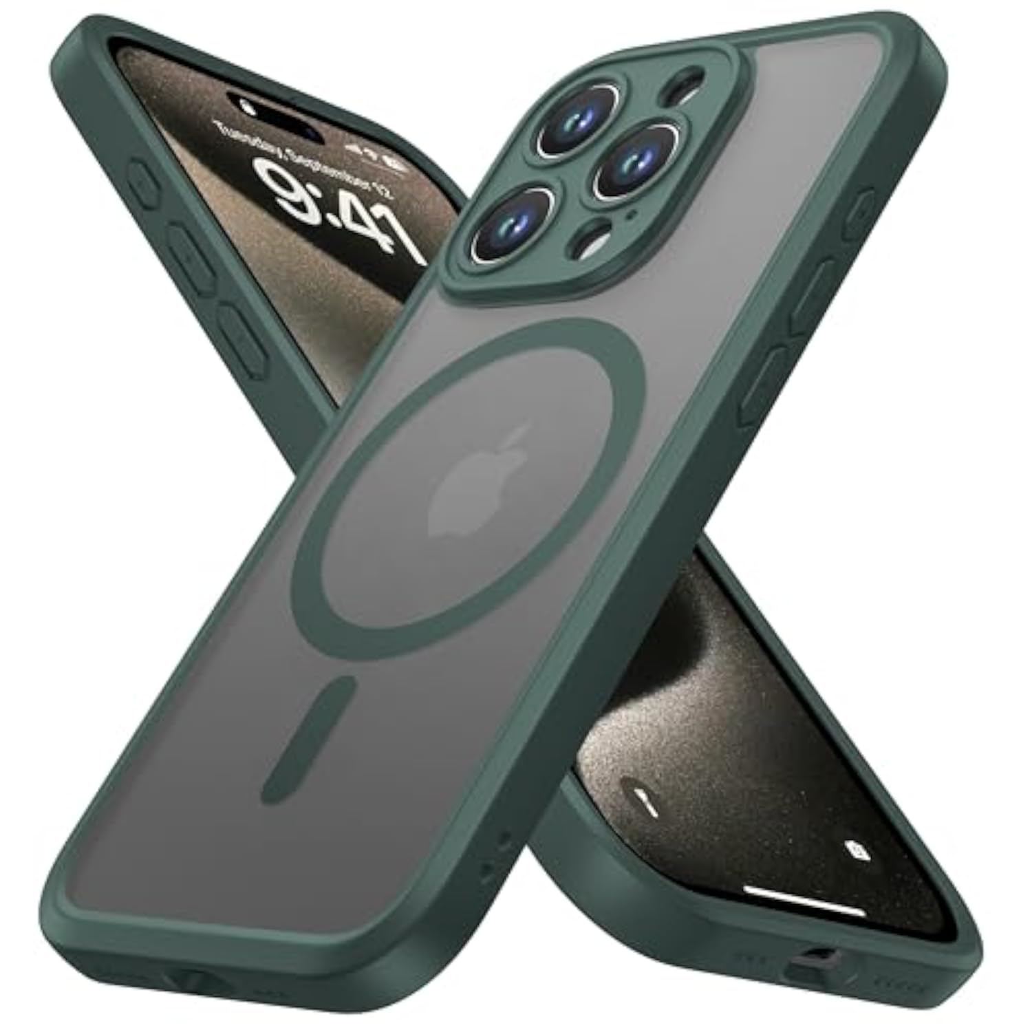 ImpactStrong Magnetic Guard Designed for iPhone 15 Pro Max Case with Camera Protection and Military Grade Drop Tested Compatibility with MagSafe Slim Translucent Matte Phone Case 6.7 Dark Green