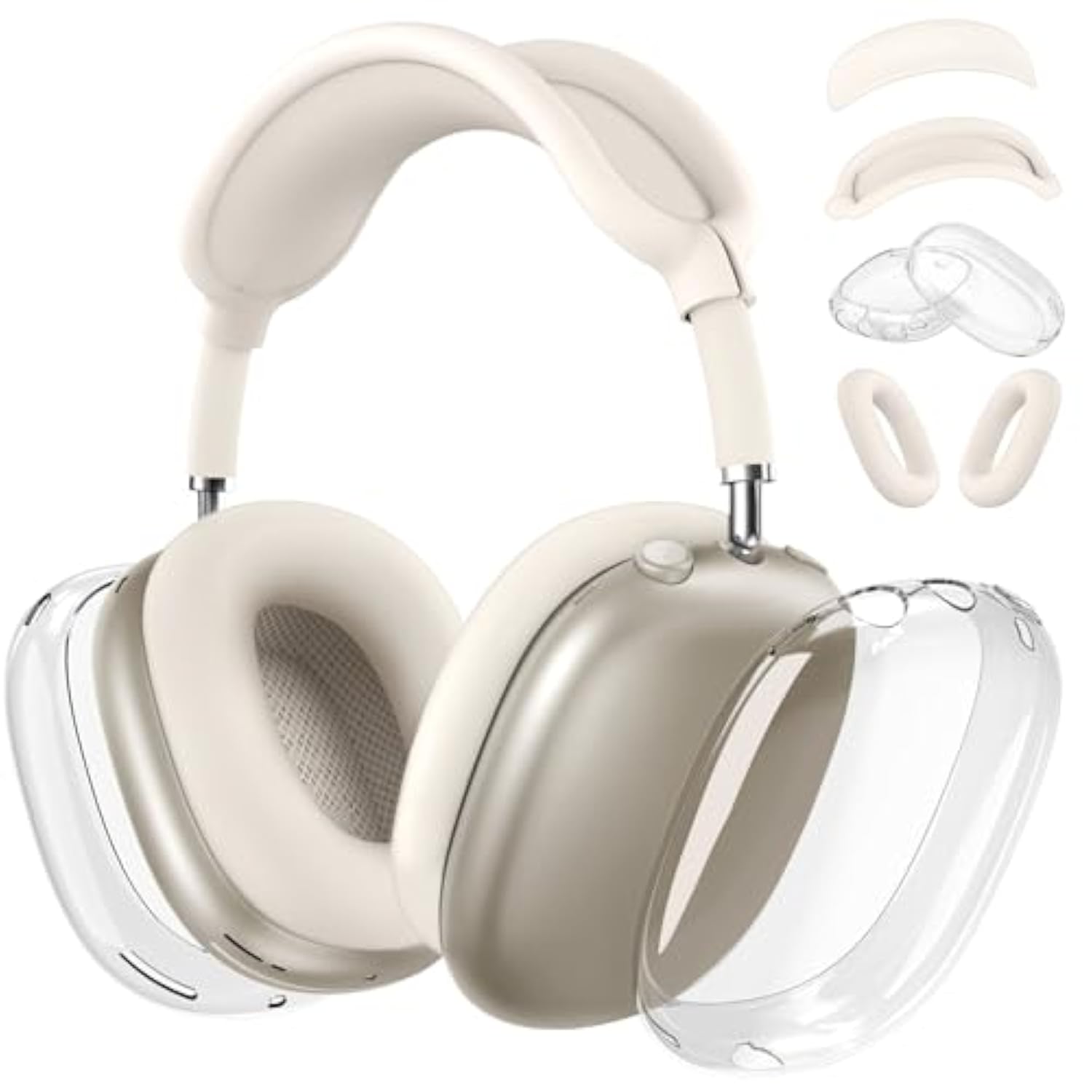 [4 In 1] Silicone Case Cover For Airpods Max, Clear Soft Tpu Ear Cups Cover/Ear Pad Case Covers/Headband Covers Transparent Accessories For Apple Airpods Max (2024/2020)(Usb-C/Lightning), Stone