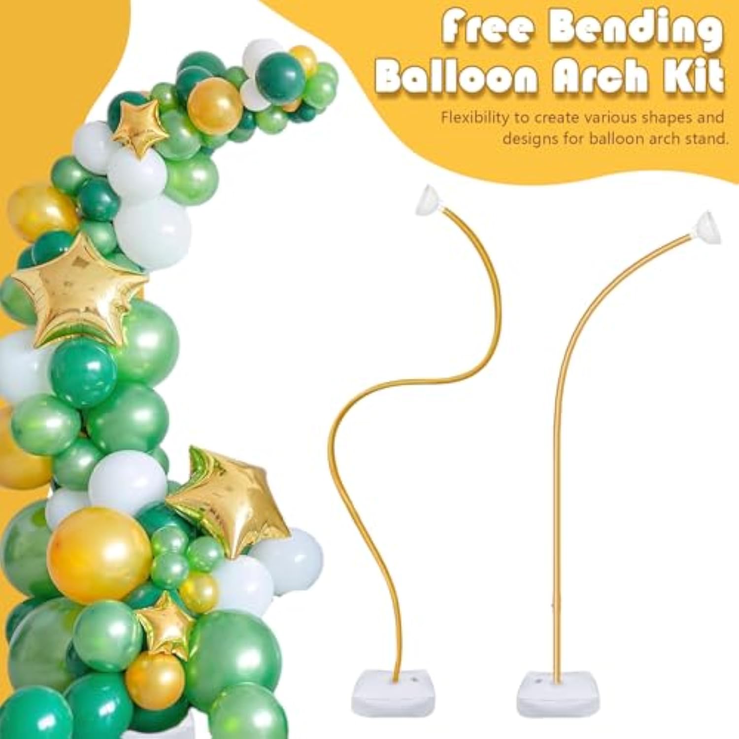 9.35Ft & 6Ft Gold Balloon Arch Stand, Free Bending Shape Balloon Arch Kit, Half Arch Balloon Stand With Base For Floor, Ideal For Wedding Birthday Baby Shower Graduation 4Th Of July Decoration