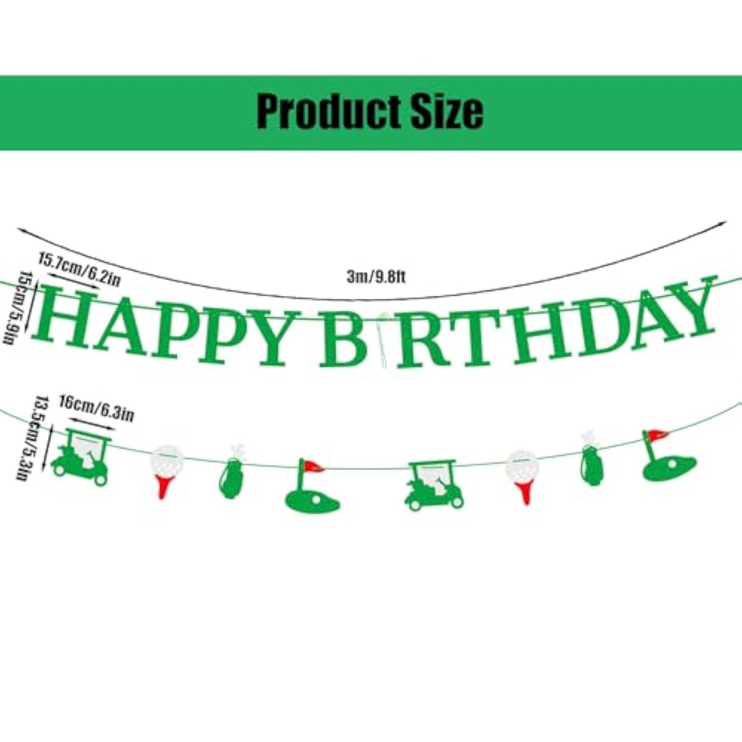 2Pc Golf Happy Birthday Banner Pre-Strung Glitter Ball & Club Sport Party Decor