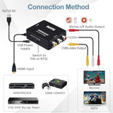 HDMI to RCA Converter with RCA and HDMI Cable, 1080P HDMI to AV 3RCA CVBs Composite Video Audio Adapter Supports PAL/NTSC for TV Stick,  TV, PC,