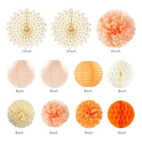 Orange-Beige Fal Boho Birthday Party-Decorations - 21Pcs Autumn One Two Sweet Peach Happy Banner,Girls Groovy Paper Streamers Lanterns Honeycomb,Tissue Pom Poms Fan,Hippie Garland Decor