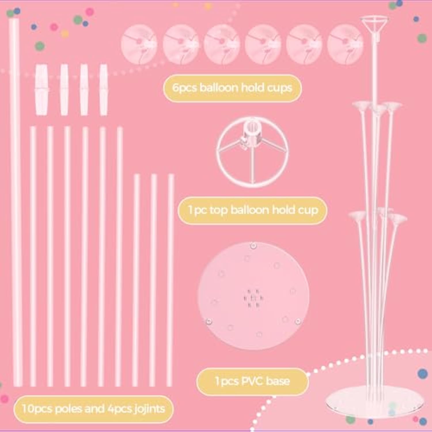 4 Set Balloon Stand Kit - Table Balloon Stands With Base, Easy Assembly Balloon Sticks, Reusable Balloon Holders For Baby Showers, Weddings, Birthdays, Party Decorations.