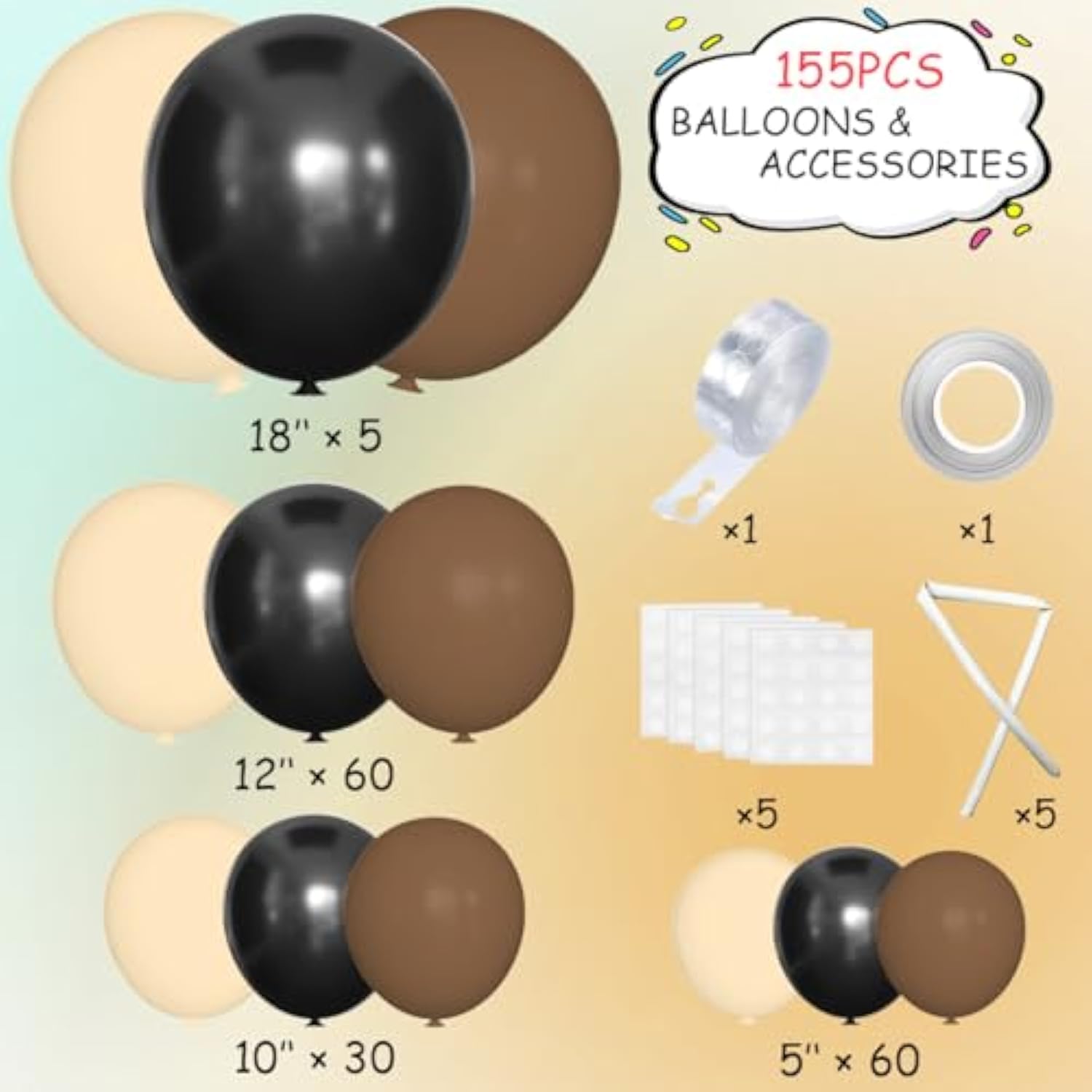 155 Pcs Black Brown Nude Balloon Garland Arch Kit Latex Balloons for Western Party Decor