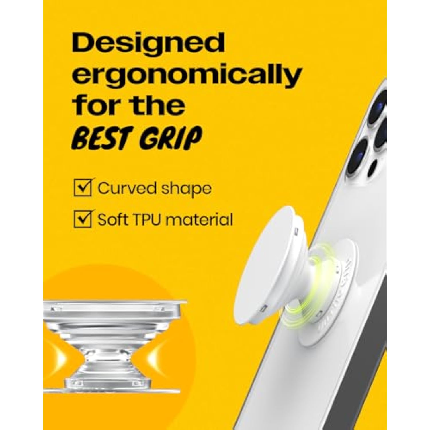 Onthegrip Cute Transparent Daisy Flower Shape Design Mobile Phone Grip Multi Functional Collapsible Stand Holder For Smartphone Tablet Cell Phone Accessory (White)