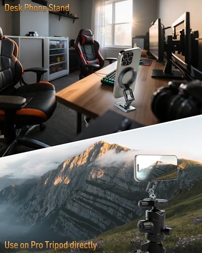 Dual Magnetic Phone Holder Gym Magnetic Stand,Tripod Phone Mount (1/4'' Hole& ARCA-Swiss),Portable Phone Grip for iPhone