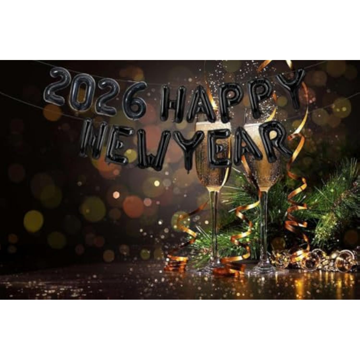16 Inch Black Happy New Year 2026 Balloons Party Decorations