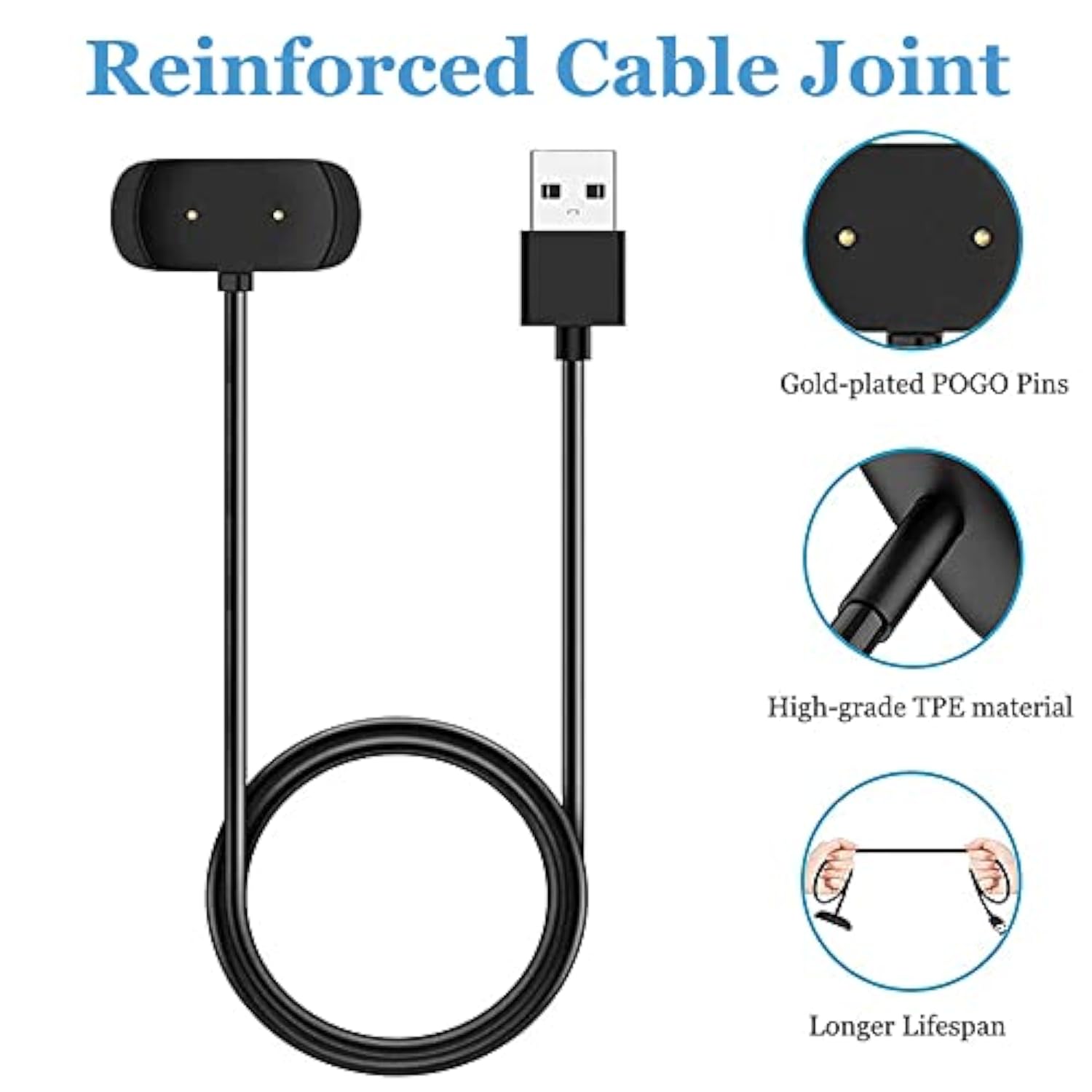 For Amazfit Gtr 2 Charger, Usb Charging Cable For T-Rex Pro, Gtr 2E, Gts 2, Gts 2E, Gts 2 / Gts 4 Mini, Bip 5, Bip 3, Bip U Pro, Zepp E/Z Smartwatch (2-Pack, 3.3Ft/100Cm)