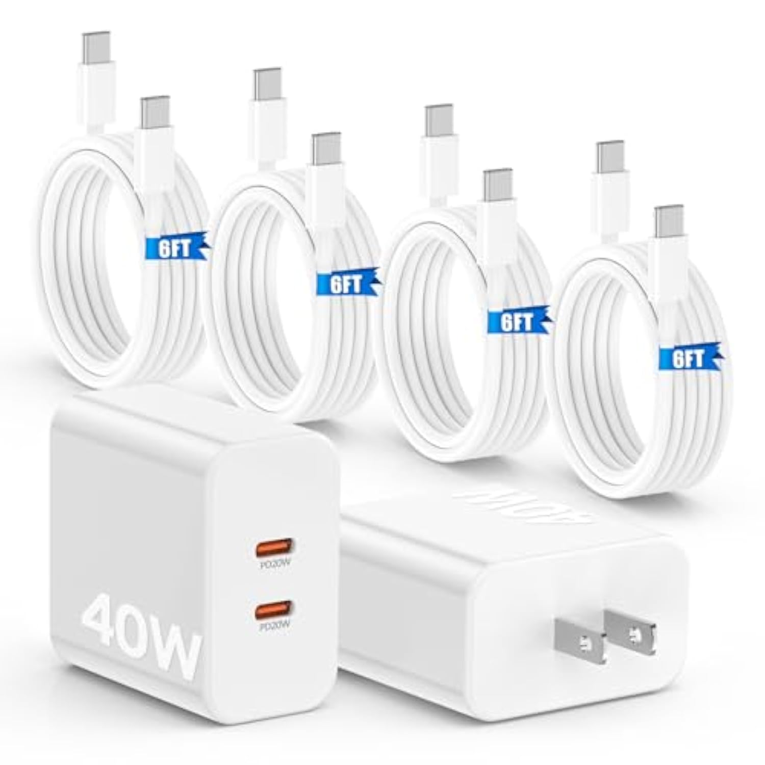 40W Fast Charger For Iphone 16 15 Pro Max Charger Fast Charging,2Pack Dual Port Usb C Charging Block With 4Pack 6Ft Usb C To Usbc Cord For Iphone 16 15 Plus/16 15 Pro Max/Ipad Pro/Samsung S24