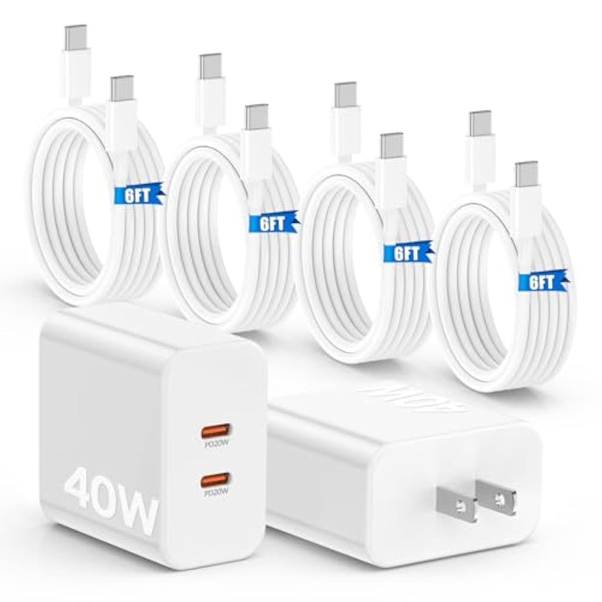 40W Fast Charger For Iphone 16 15 Pro Max Charger Fast Charging,2Pack Dual Port Usb C Charging Block With 4Pack 6Ft Usb C To Usbc Cord For Iphone 16 15 Plus/16 15 Pro Max/Ipad Pro/Samsung S24