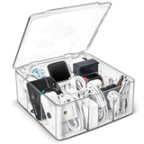 Charger And Cable Organizer Box With 10 Wire Ties, Adapter Storage Box, Plastic Charger Cable Cord Storage Organizer