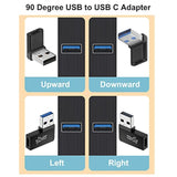 90 Degree Usb To Usb C Adapter (4 Pack), Vertical Up And Down Angle, Horizonta