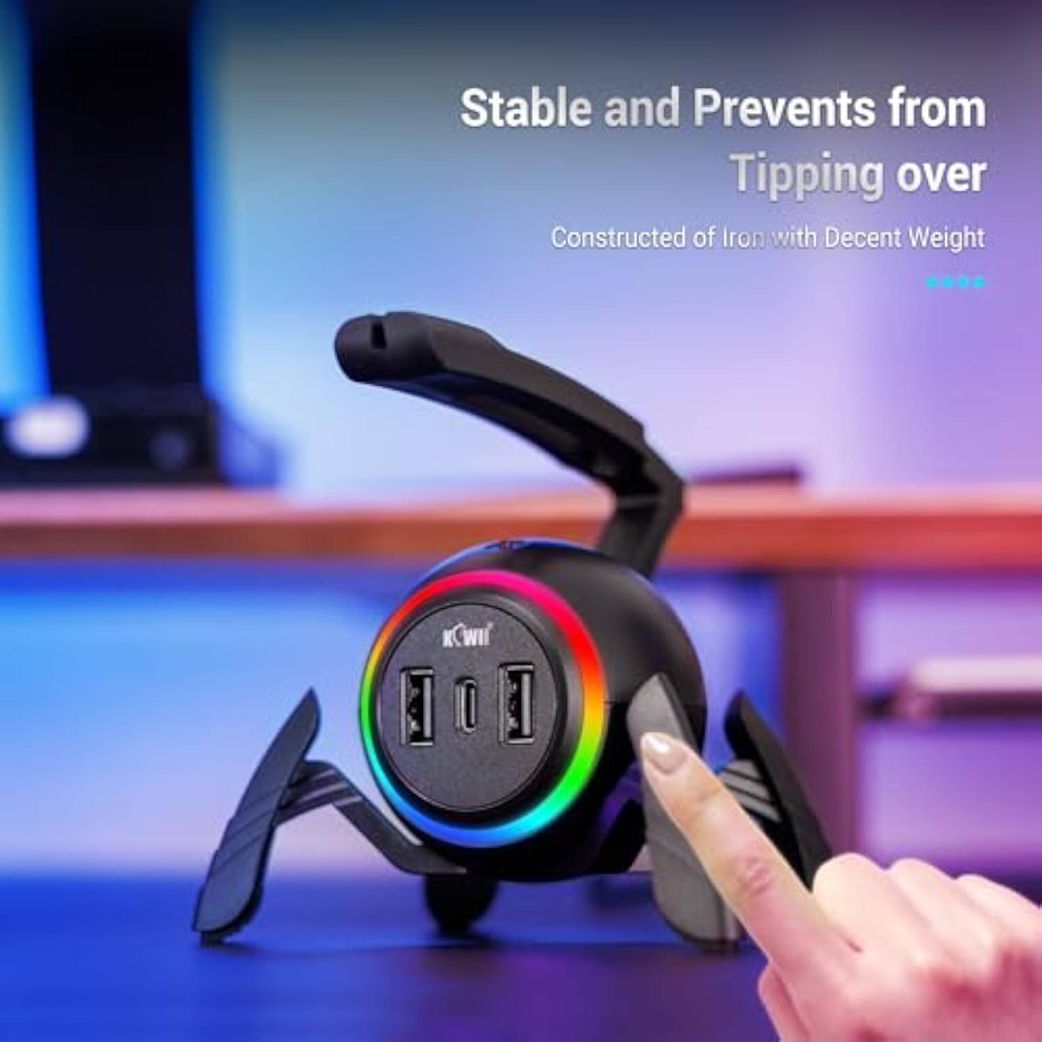 Mouse Bungee Rgb Gaming Mouse Cord Holder Controller, Upgraded Flexible Cable Management Smart Rgb Led Lights 2 Port Usb Hub & 1 Type-C, Spider Mouse Wire Holder