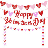 Red Glittery Valentine Party Decor - Banner, Garland, Photo Props & Heart Decorations For Fireplace & Wedding Anniversary Celebrations