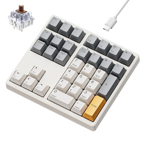 Kn34 Wired Mechanical Number Pad- 34 Keys Hot Swappable Numeric Keypad With White Backlight& Pbt Keycaps For Laptop, Macbook, Pc Desktop, Compact Keyboard(Retro Beige,Brown Switch)