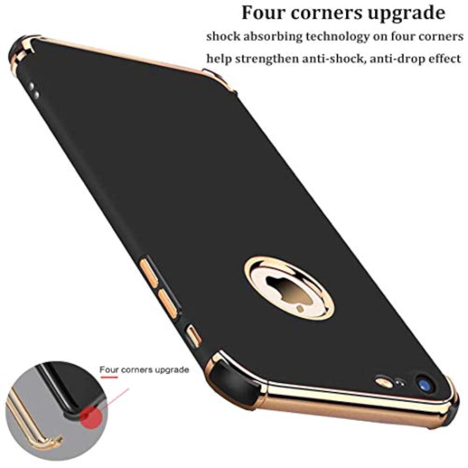 Luxury 3 in 1 Slim Fit Electroplated Shockproof Phone Case for iPhone 7/8, Ultra Thin Flexible Soft Matte Case with Detachable Gold Trim, Compatible with iPhone 7/8 (Black)