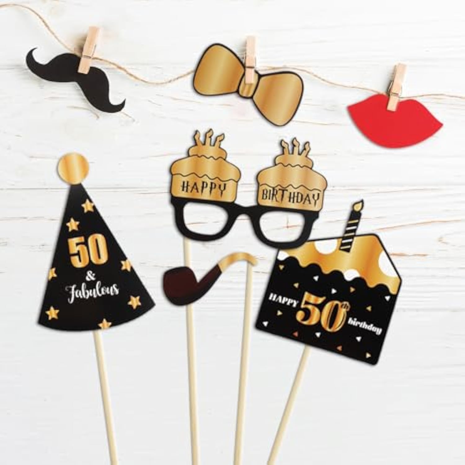 Happy 50Th Birthday Party Photo Booth Props,Cheers To 50Th Birthday Fifty Years Old Bday Party Centerpieces Props Decorations Sign.