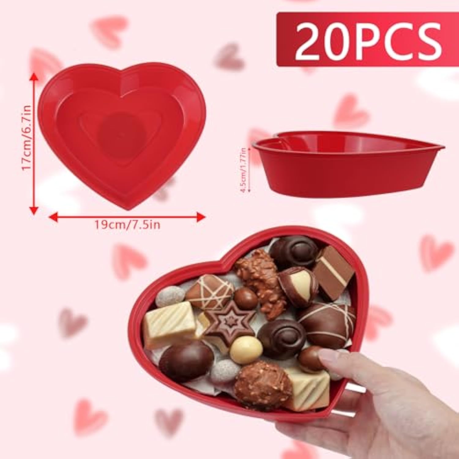 20 Pcs Valentine'S Day Birthday Wedding Party Heart Shape Containers With Red Bows,22Oz/650Ml Heart Shaped Box With Lid,Food Storage Containers For Valentine'S Day