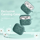 For Airpods Pro 2 Case Cover, Flower Engraved Case Compatible With Apple Airpod Pro Case 2Nd / 1St Generation, Cute Soft Silicone Protection Cover For Wowen With Keychain Accessories,Pinegreen