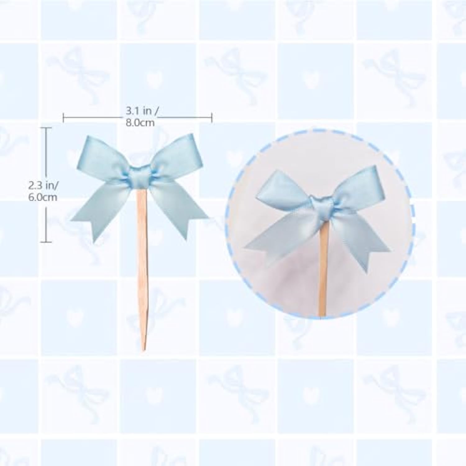 24Pcs Blue Bow Cupcake Toppers Blue Bow Birthday Decorations For Coquette Bridal Baby Shower Wedding Themed Party Decorations Supplies (Blue)