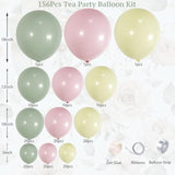 156Pcs Tea Party Balloon Arch Garland Kit With Pastel Green Yellow Pink Balloons For Baby Shower Decorations, Bridal Shower, Spring Garland, Garden Theme Party Supplies