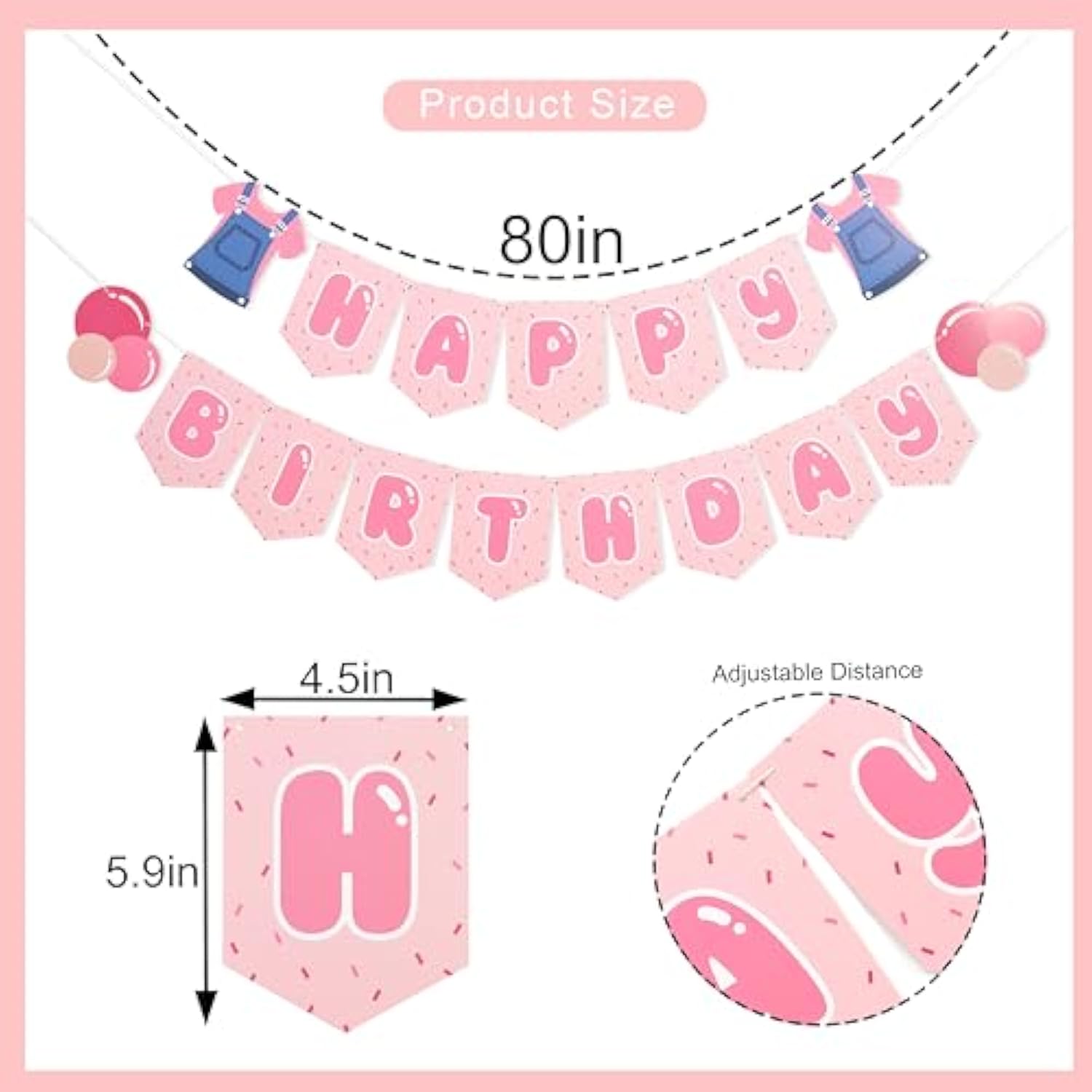 Pink Happy Birthday Banner Bubble Gum Girls Birthday Party Decorations